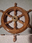  12  Vintage Boat Ship Steering Wheel Brass Hub Wood Wooden Decor Nautical
