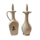 1950s Vintage Porcelain Decanter Floral Goldtrim Cork Stopper Mid-century Set