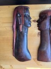 Vintage Hand Carved Wood African Profile Wall Plaques Man Woman Bust Pair Vtgmcm