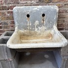 Antique High Back Farmhouse Sink C 1900     Porcelain Cast Iron