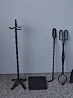 6 Pc Wrought Iron Fireplace Tool Set Twisted Handle Black companion Stand   Base