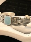 Navajo Handmade Sterling Silver And Larimar Cuff Signed By Artist Kevin Billah