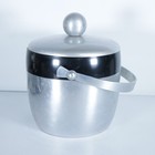 Vintage 1950s Kromex Aluminum Ice Bucket Silver Black Rounded Shape Mcm Barware