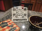 Vintage Cast Metal White Enamel Cookbook Stand holder