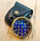 Maritime Treasures Vintage Brass Pocket Compass With Leather Case     Navigation