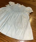 Vintage Polly Flinders Girls Pale Blue Hand Smocked Dress Embroidered Flowers