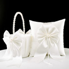 2 Flower Girl Baskets And Ring Bearer Pillow Set Ivory Wedding Ceremony Decor