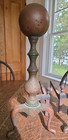 Vtg Hbp Brass   Cast Iron Cannonball Fireplace Andirons Firedogs Original Patina