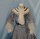 Elegant Antique Evening Dress Victorian 1890 Changeable Green Silk Lace Trim