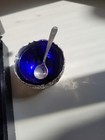 F B Rogers Silver Company Salt Blue Cobalt Bowl Egg Holder Spoon Set Of 4