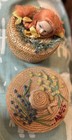 Two Small Round Vintage Trinket Baskets lid Doll Head