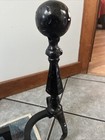 Vintage Early 20th Century Cannon Ball Top Fireplace Black Andirons Pair