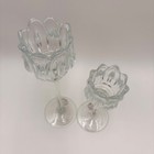 Handmade Clear Glass Tulip Tea Light Candle Holder Set Of 2 Ribbed Long Stem