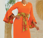 Sz 2x Plus Ashro Orange African Pride Savanna Dramatic Sleeve Party Church Dress