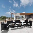 8pcs Outdoor Patio Rattan Furniture Set Cushioned Sofa Coffee Table Conversation