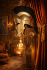  a Radiant Legacy  The Spartan Helmet Wall Hanging Lamp  Medieval Knight Helmet