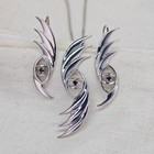 Sapphire Necklace Dangle Earrings Set Sterling Silver Natural Ink Blue Gemstones