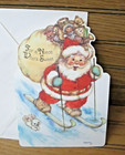 Vtg Mary Hamilton Hallmark Die Cut Christmas Card Niece Santa Bears Bunny Unused