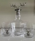 Brooks Brothers 3 Piece Decanter Set Silver Stag Deer Whiskey Rocks Bar Glasses