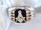 Vintage Art Deco Signet Masonic  Onyx Sterling Silver Uncas New Old Stock 8 75