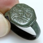 Ancient Byzantine Bronze Seal Ring  Ca 500-700 Ad  Geometric Designs   Numbers X