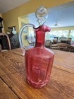 Antique Hand Blown Ribbed Cranberry Glass 9 5    Decanter Cruet And Clear Stopper