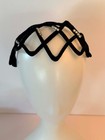 Vintage Black Velvet Fascinator Hat  Openwork Velvet Half Hat  Rhinestone Half