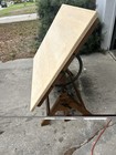 Vintage Hamilton Oak Maple Cast Iron Drafting Table 1958 Very Good Condition