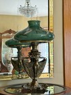 Art Nouveau Dancing Nymphs Vase Converted Lamp W Signed Chipped Ice Handel Shade