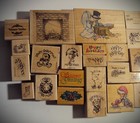Huge Lot Of Vintage   Modern Wood Rubber Stamp Lot Of 31 Varying Sizes Shapes 