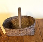 Antique Split Oak Hand Woven Gathering Basket Handled Primitive Farmhouse