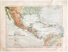 1916 Map Mexico Physical Political Central America West Indies Cuba Dwss15