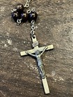 Vintage 18    Silver Tone Cross Brown purple Tone Beads Rosary Made In Italy