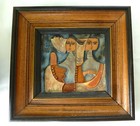 J Ruth Faktor Ceramic Tile Art Abstract Signed Framed Mid Century