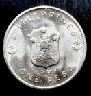 Philippines 1947-s Macarthur Silver 1 Peso Bu Gorgeous  - 25200