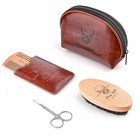 Beard Brush And Comb Set  Boar Bristle Hair Beard Brush Kit With Small Leather T
