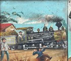 Antique 1894 Mexican Ex Voto Railroad Train Accident Retablo Oil On Metal