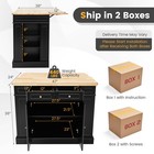 Kitchen Large Island Drop Leaf Breakfast Bar W  Wood Top Shelves Drawers Black