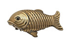 Antique Brass Figural Fish Match Safe Vesta Case Push Fin To Open