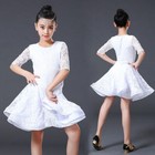 Kids Girls Lace Dance Dress With Underpants Latin Waltz Ballroom Dancewear White