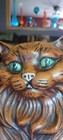 Vintage Large Green Eyes Ceramic Cat Marked 1968 Very Good   14  By 10 