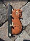 Vtg Hand Carved painted Cat Key Holder  Folk Art wall Mount country Someware 12   