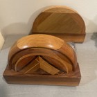 Vintage Mid-century Modern Wood Metal Bookends Pair Arched Design Art Deco Decor