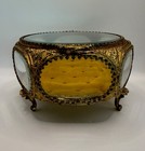 Vtg Gold Gilt Ormolu Filigree Floral Bouquet Octagon Casket Trinket Jewelry Box