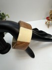 Vintage 1970s Mid Century Chunky Wood And Cream Resin Bangle Bracelet 8 25   
