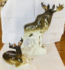 Lomonosov Porcelain 13    Ussr Russia Large Moose W 5    Calf Sculpture Set Mint