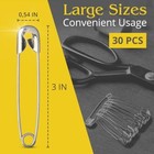 30pcs Extra Large Safety Pins Heavy Duty - 3  Stainless 3 Inches  Silver 
