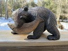 Hand Carved Wood Bear Hokkaido Mingei Salmon Japanese Folk Craft 7    Vintage