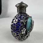  Handmade Czech Republic Blue Perfume Bottle W silver Tone Filigree  Rhinestones