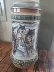 Gerz Vintage German Lidded Beer Stein Wolf Graphics Tankard 